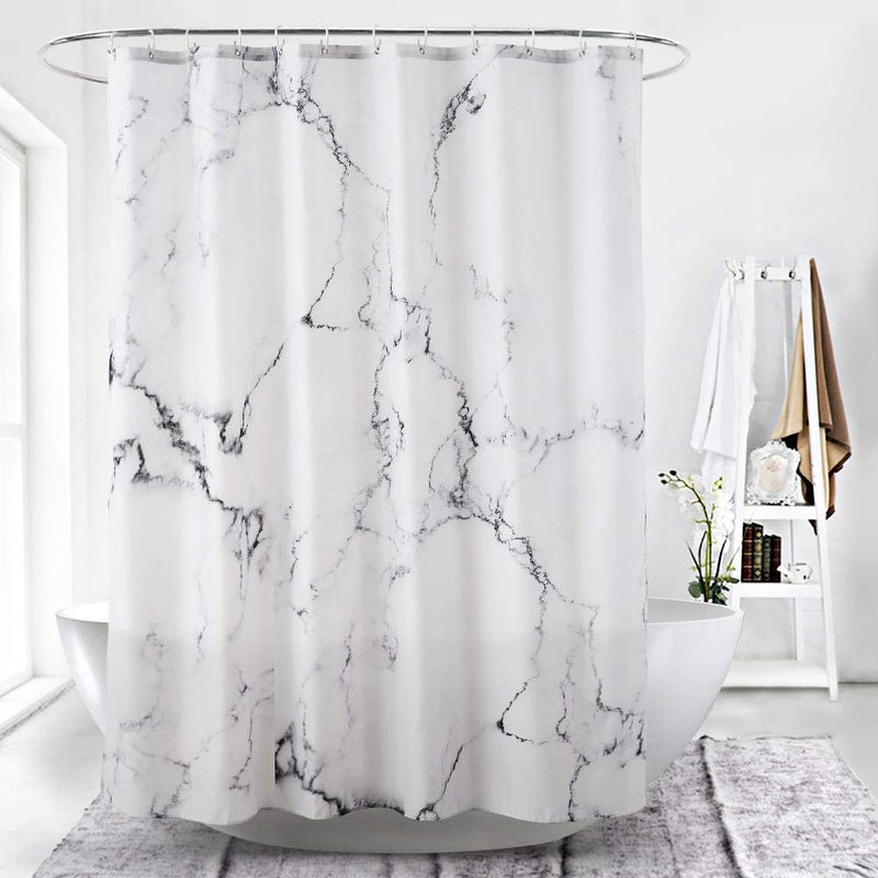 YOSTEV Marble Bathroom Shower Curtain,Grey and White Fabric Shower Curtain with Hooks,Unique 3D Printing,Decorative Bathroom Accessories,Water Proof,Reinforced Metal Grommets,Standard 72x72 Inches - Image 2